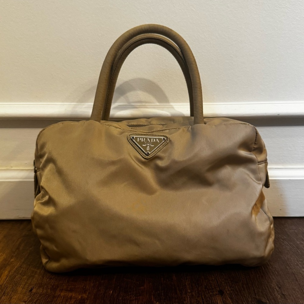 Prada Beige Green Nylon Handbag
